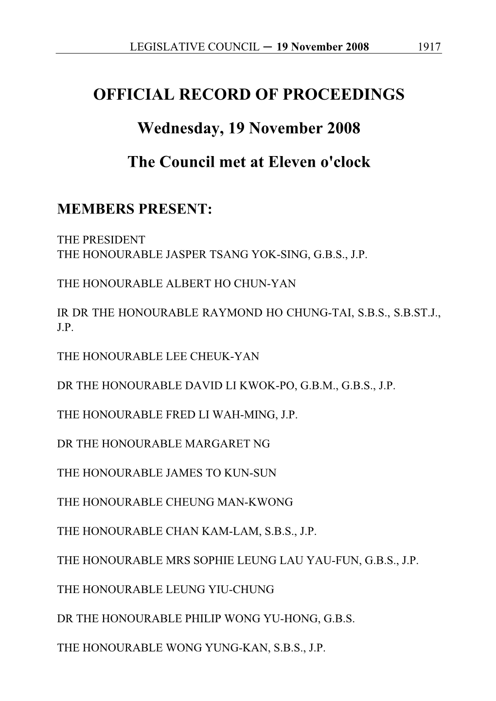 OFFICIAL RECORD of PROCEEDINGS Wednesday, 19