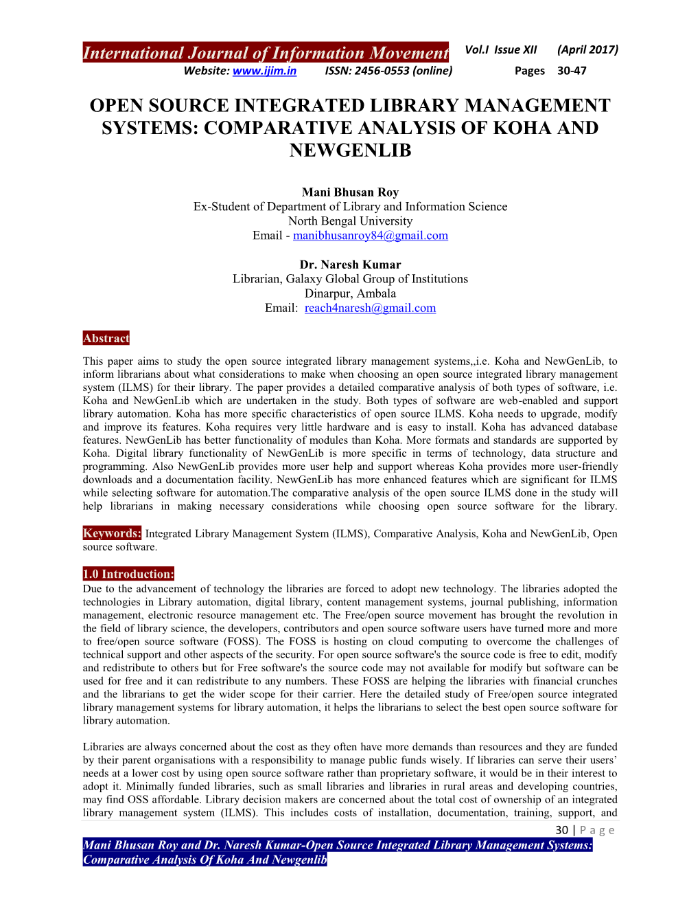 Comparative Analysis of Koha and Newgenlib