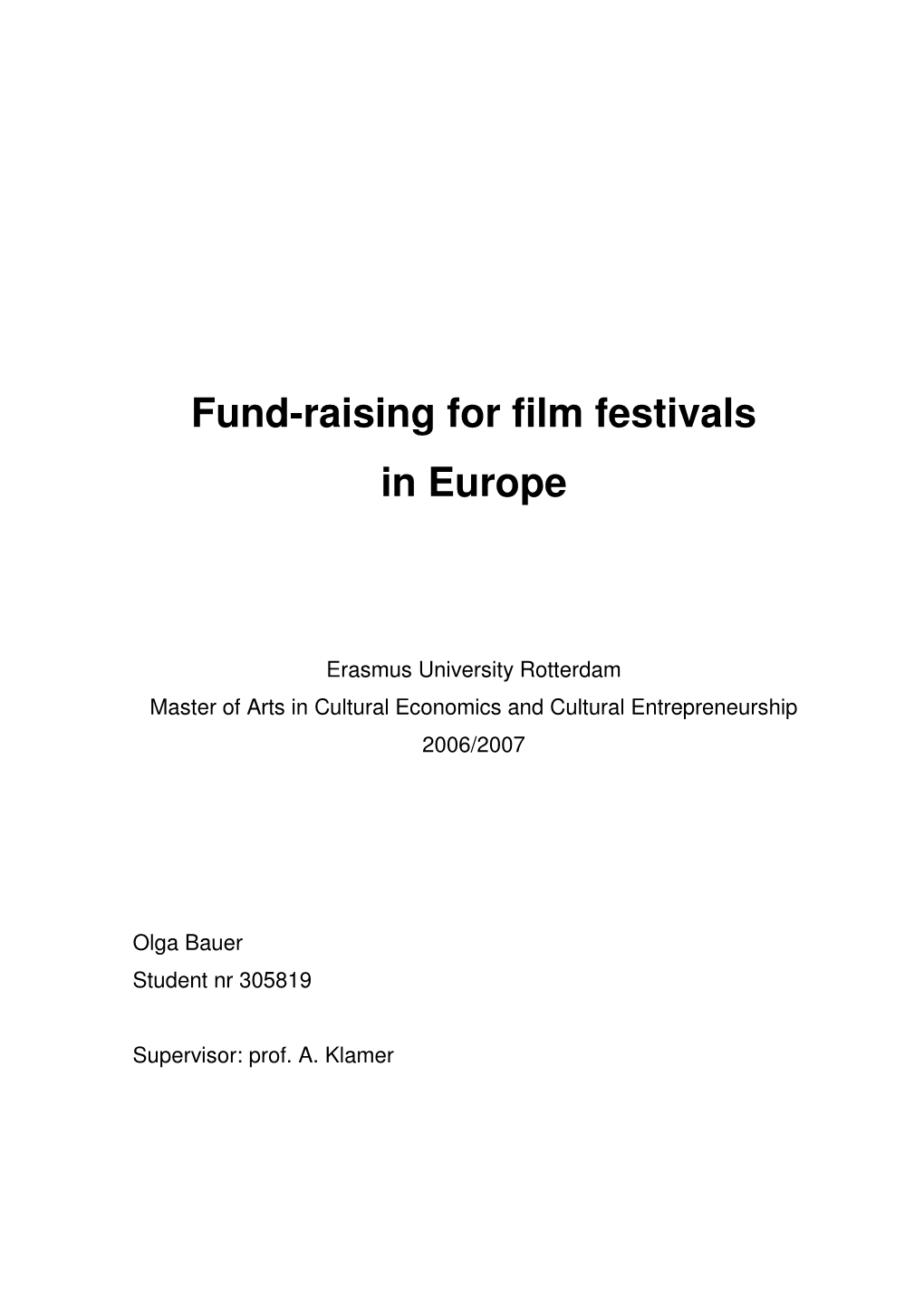 Fund-Raising for Film Festivals in Europe