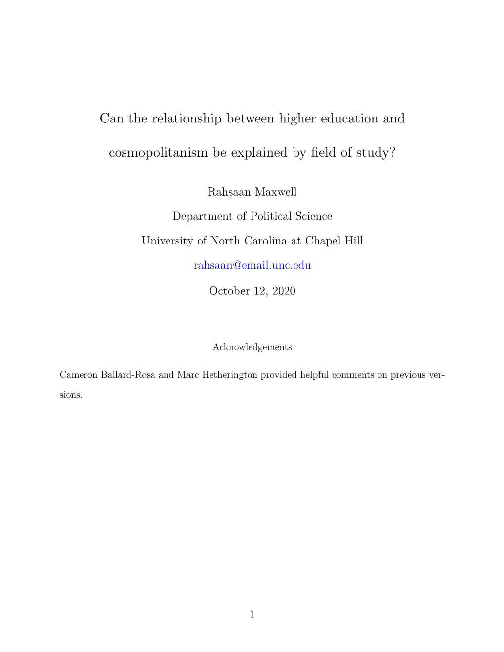 Can the Relationship Between Higher Education and Cosmopolitanism Be