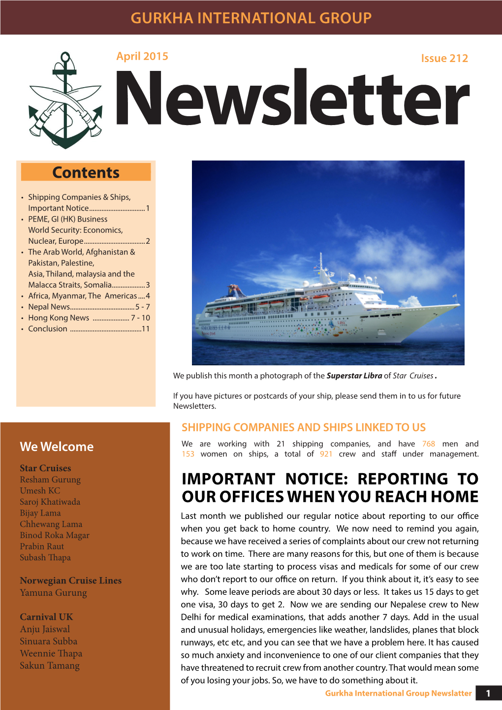 Issue 212 Newsletter