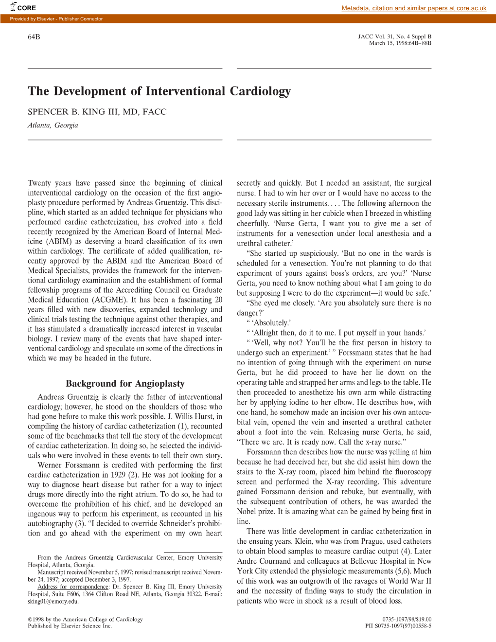 The Development of Interventional Cardiology