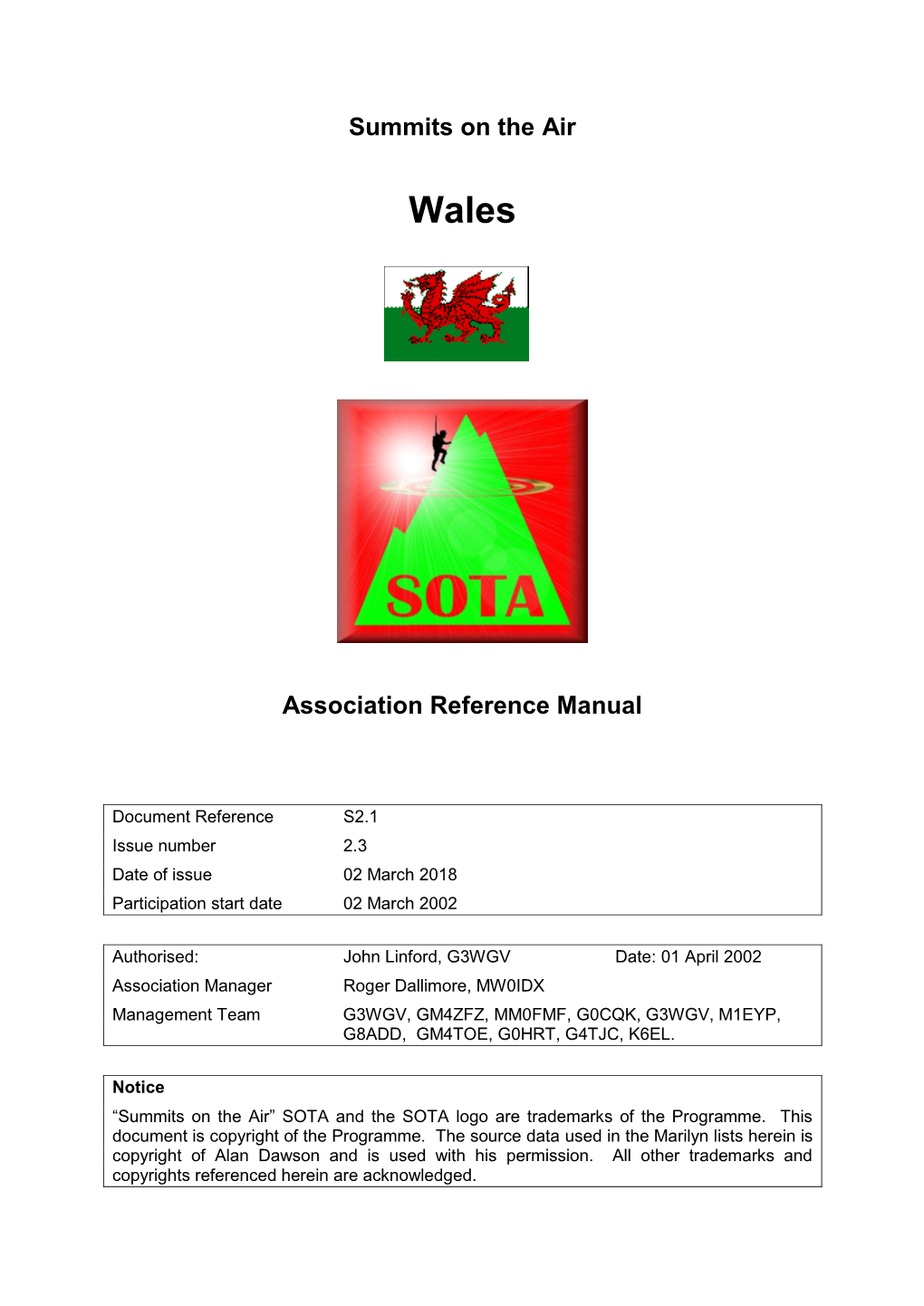 Summits on the Air Wales Association Reference Manual