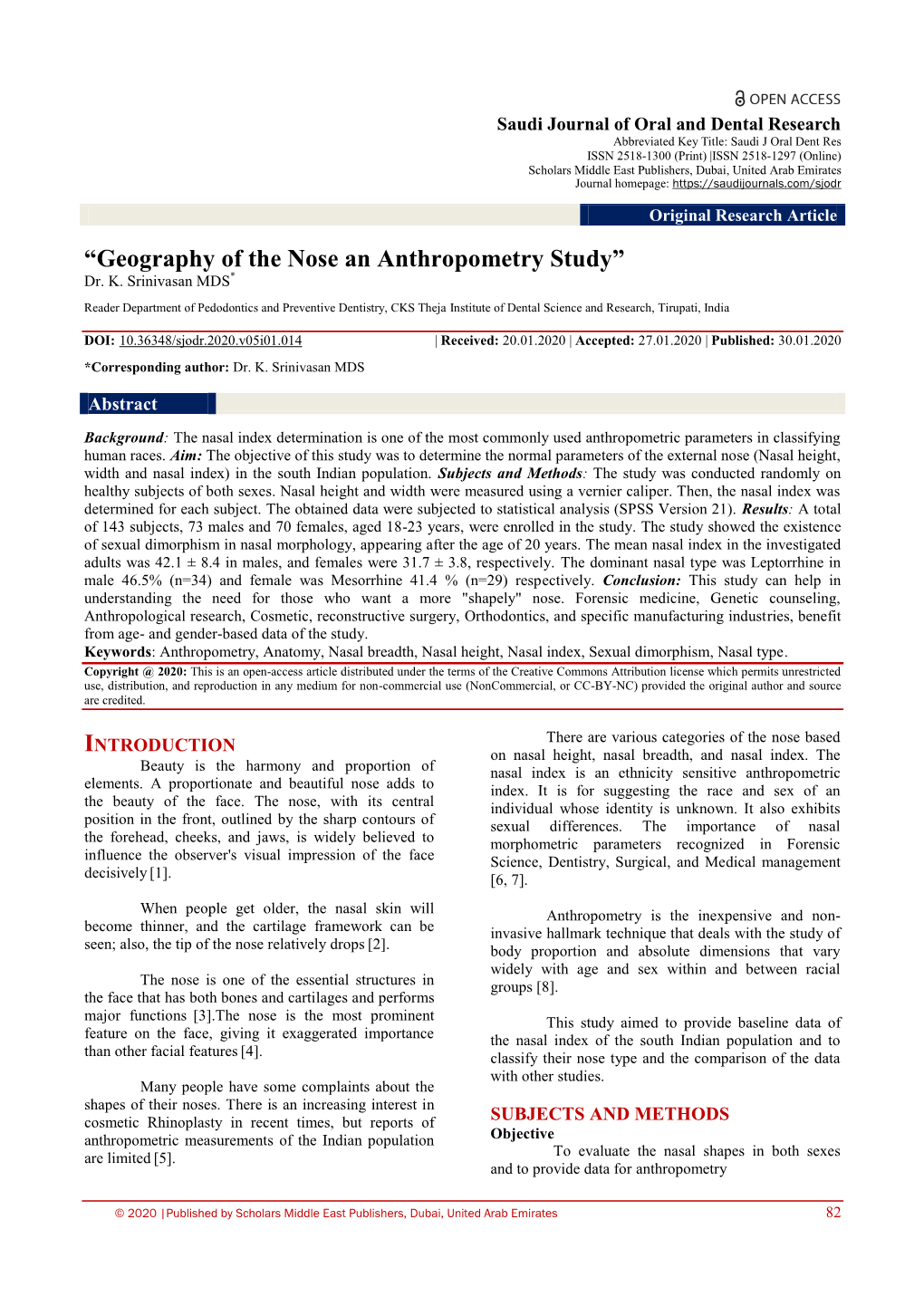 “Geography of the Nose an Anthropometry Study” Dr