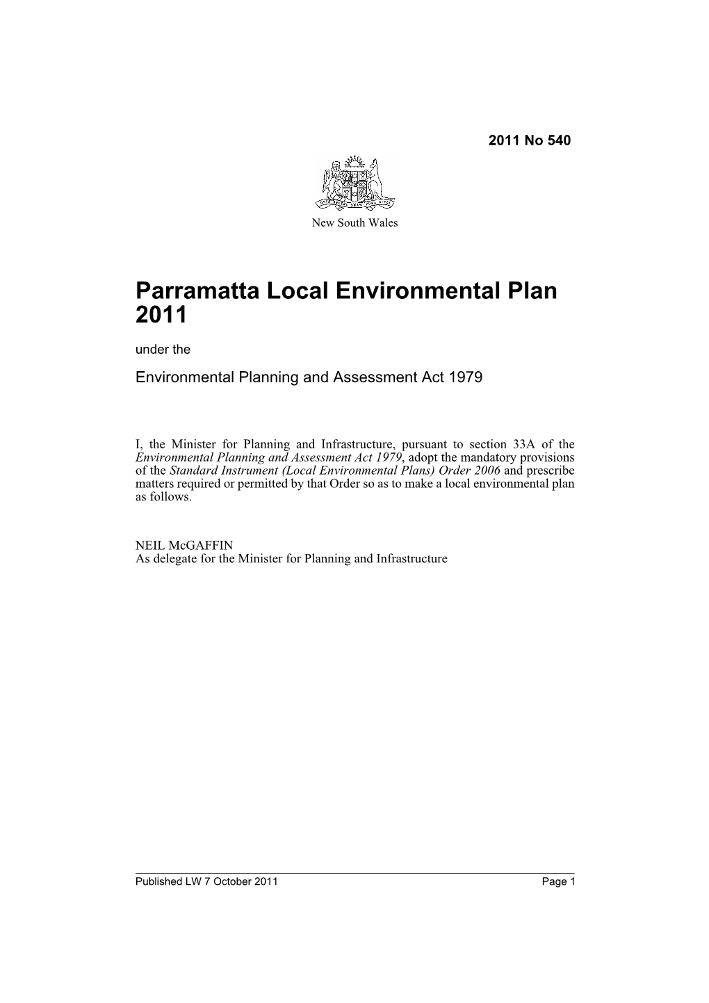 Parramatta Local Environmental Plan 2011 Under the Environmental Planning and Assessment Act 1979