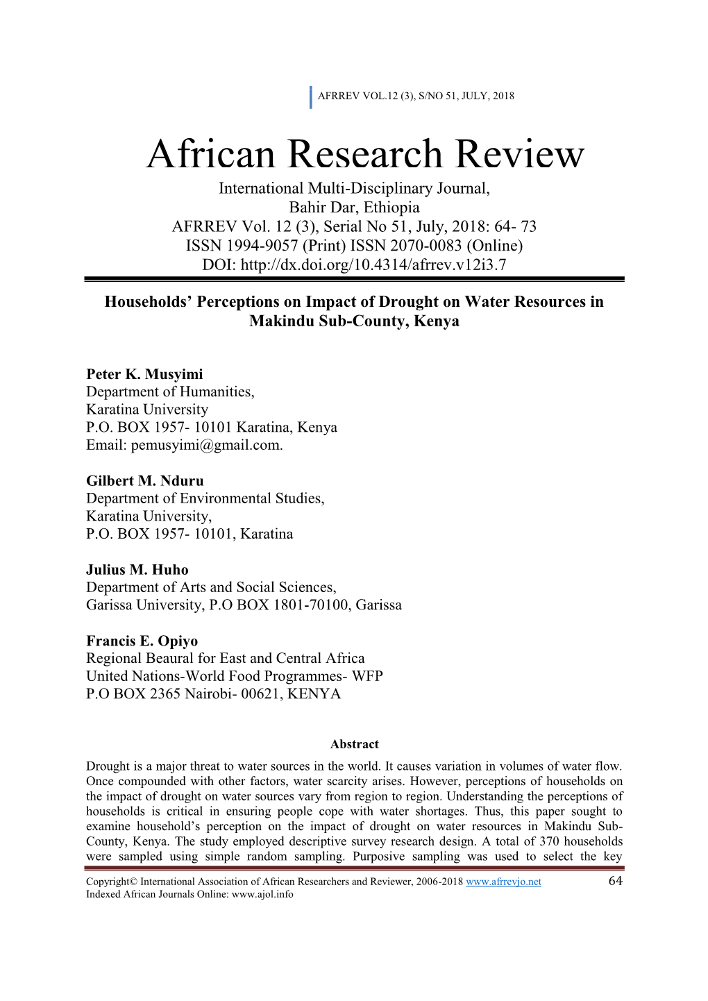 African Research Review International Multi-Disciplinary Journal, Bahir Dar, Ethiopia AFRREV Vol