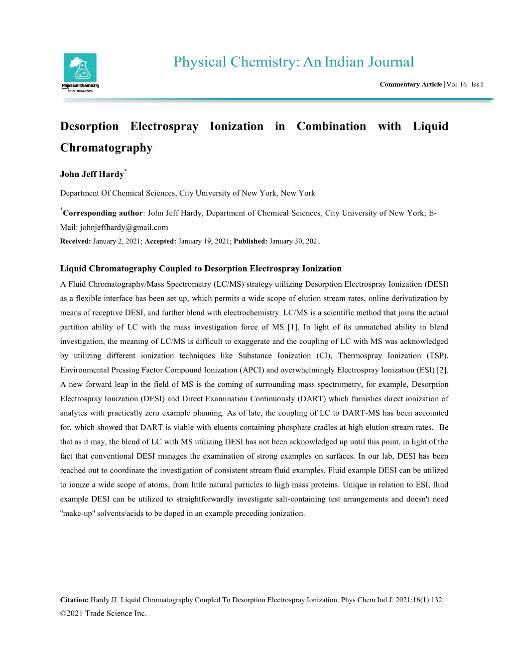 Desorption Electrospray Ionisation