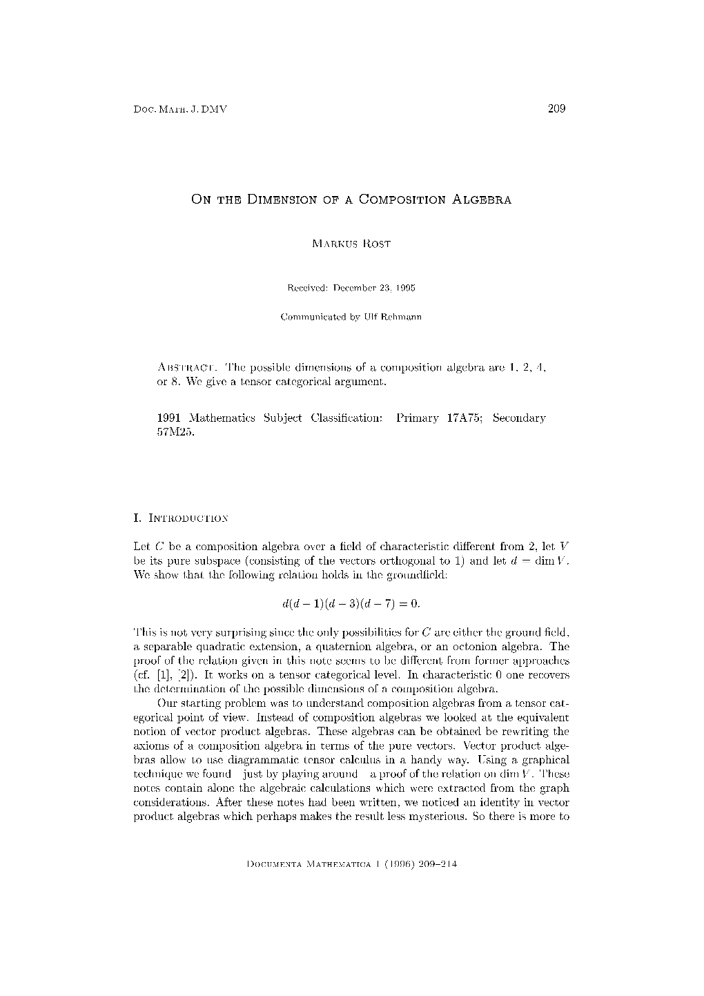 On the Dimension of a Composition Algebra