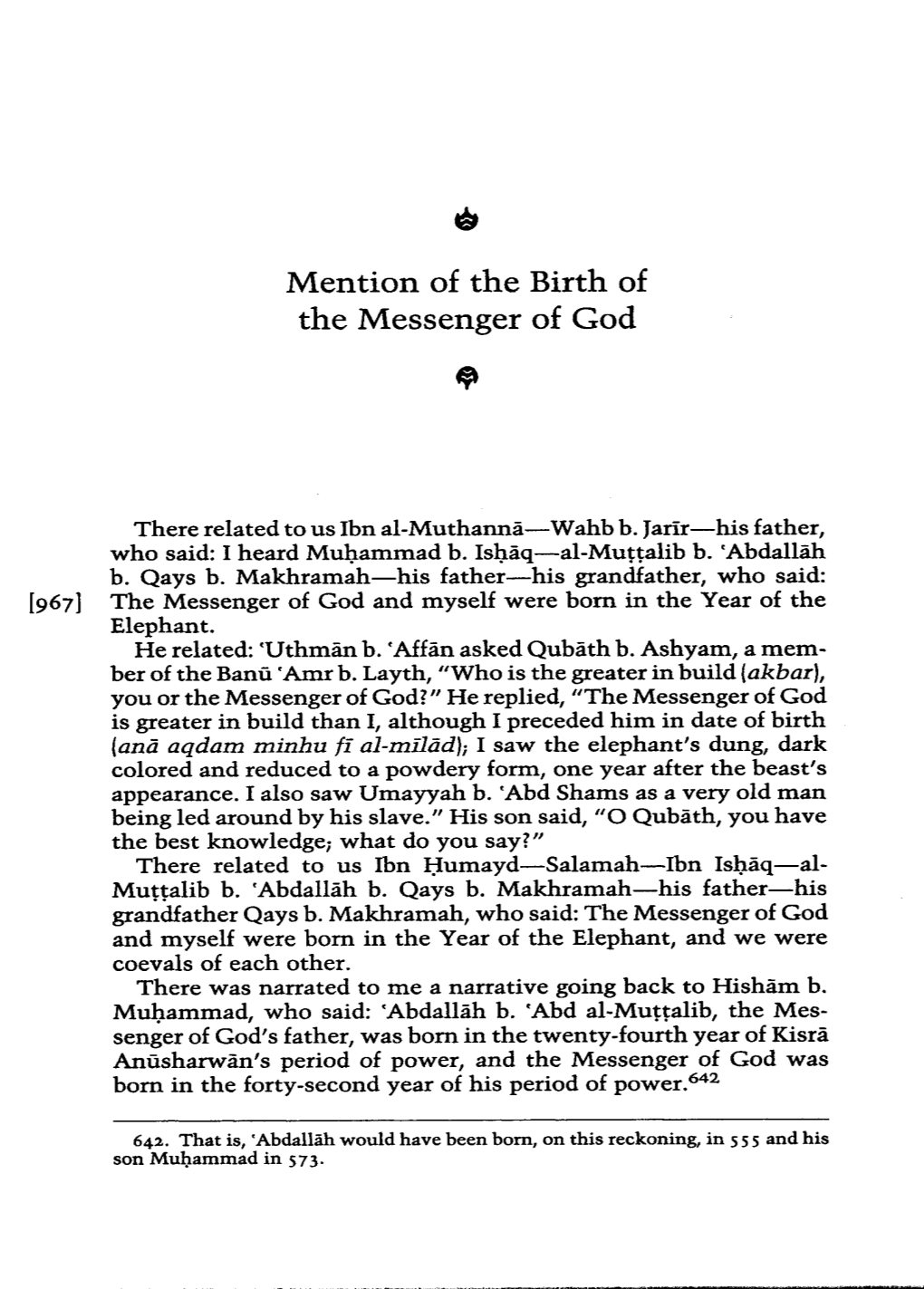 Mention of the Birth of the Messenger of God 4^