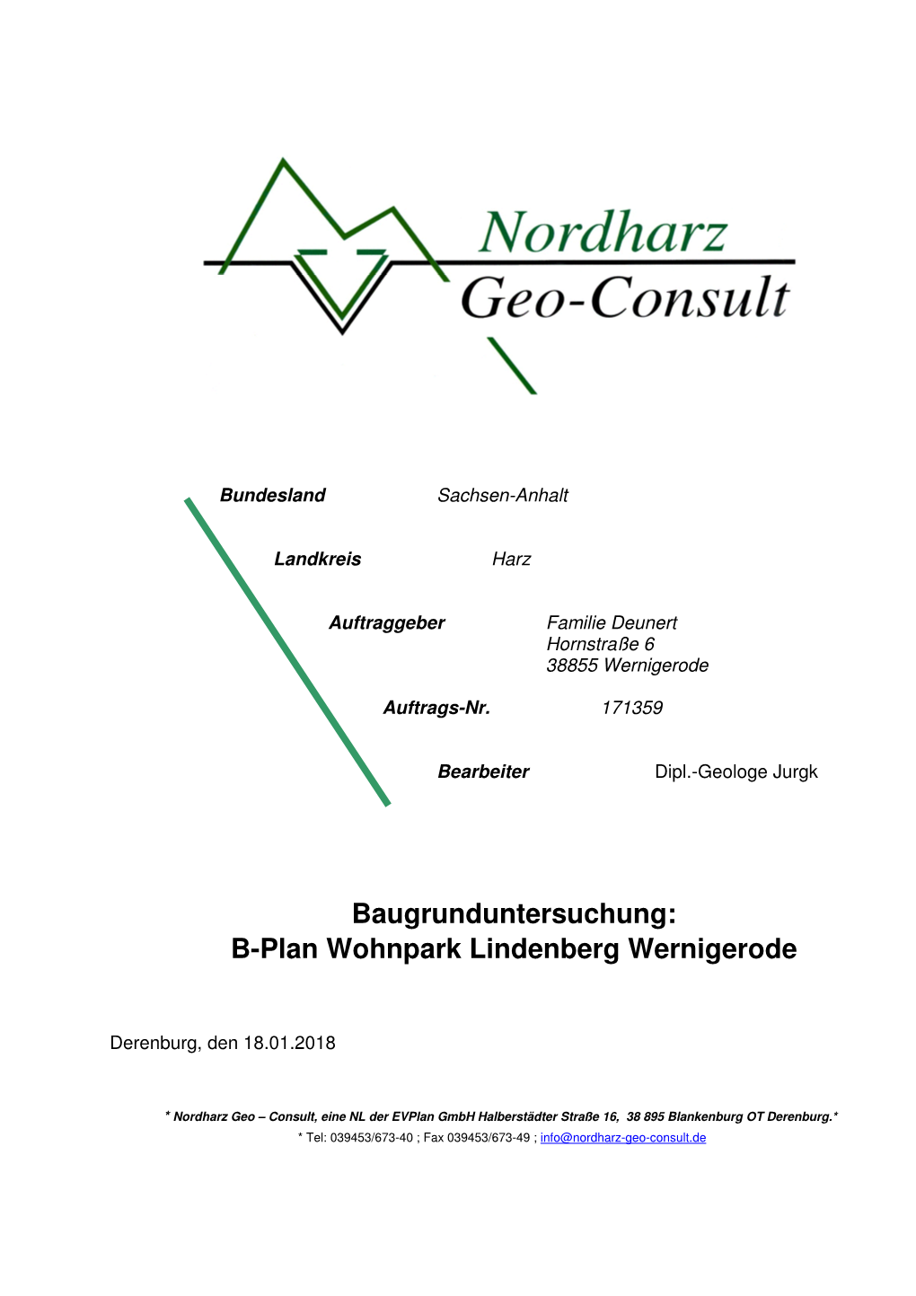 Baugrunduntersuchung: B-Plan Wohnpark Lindenberg Wernigerode