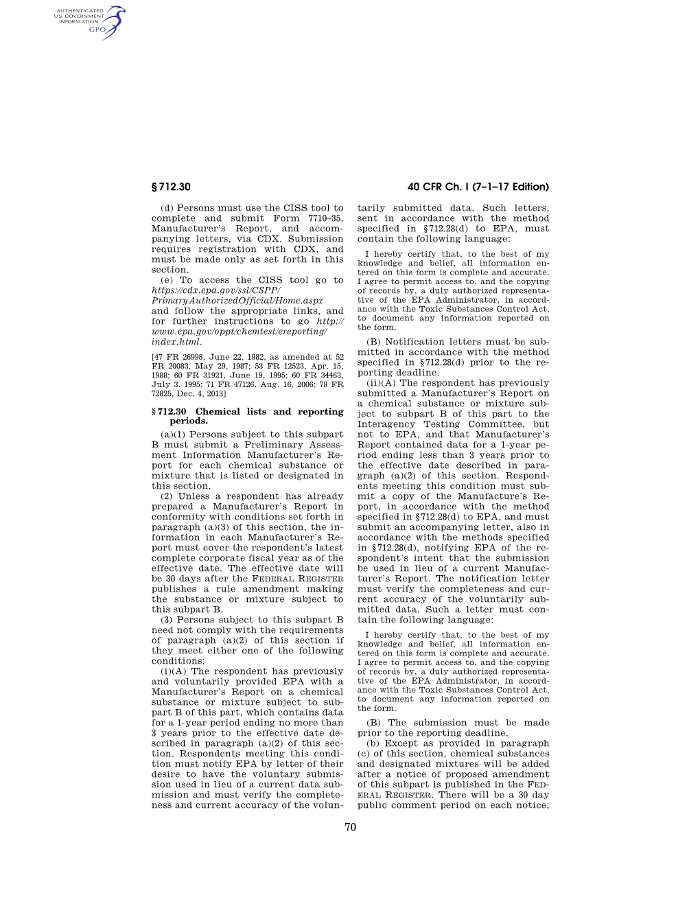 40 CFR Ch. I (7–1–17 Edition) § 712.30