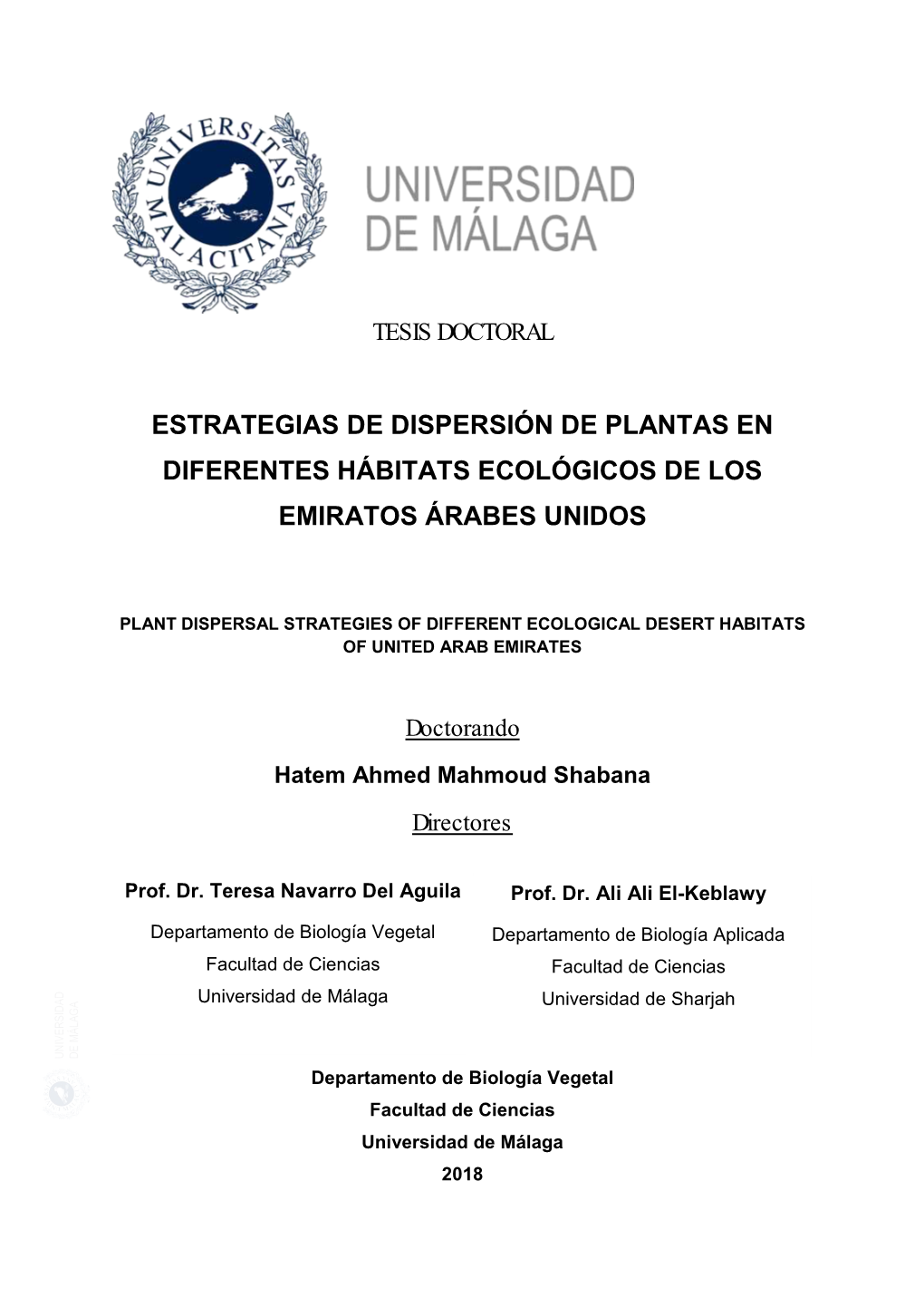 Estrategias De Dispersión De Plantas En Diferentes Hábitats Ecológicos De Los Emiratos Árabes Unidos