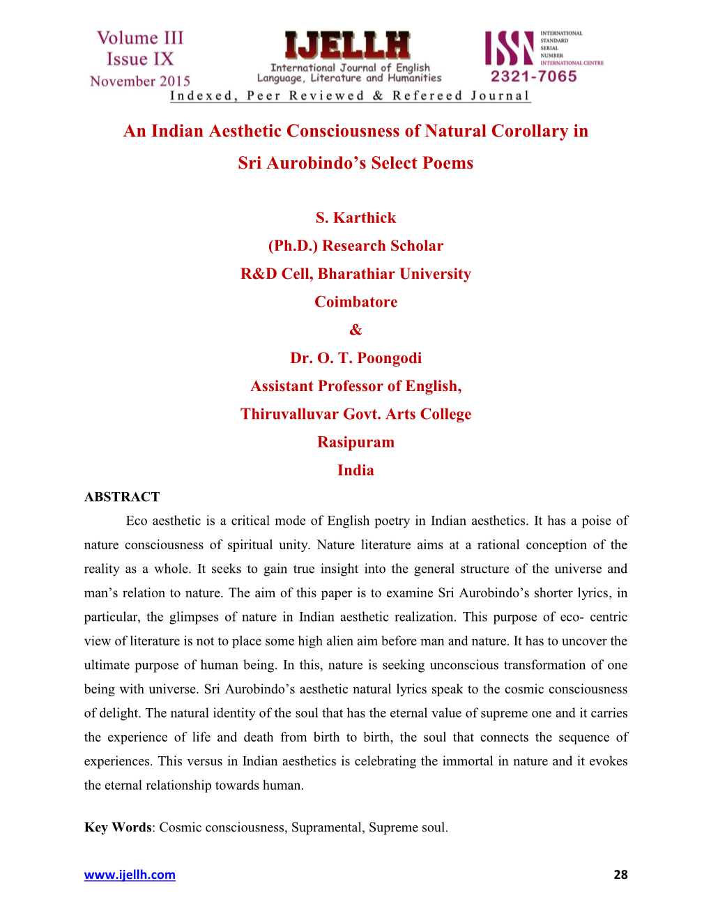 An Indian Aesthetic Consciousness of Natural Corollary in Sri Aurobindo's