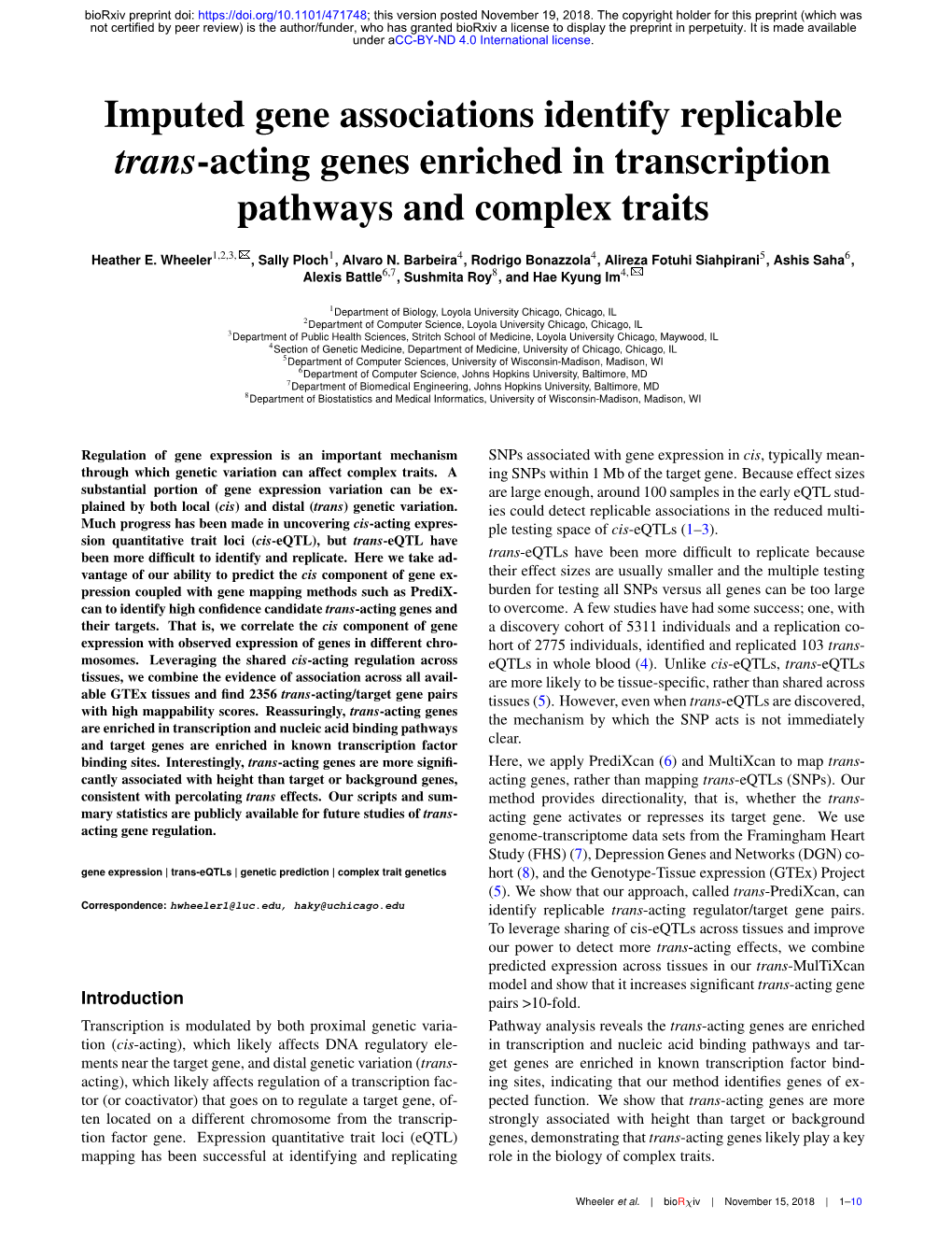 Imputed Gene Associations Identify Replicable Trans-Acting Genes Enriched in Transcription Pathways and Complex Traits
