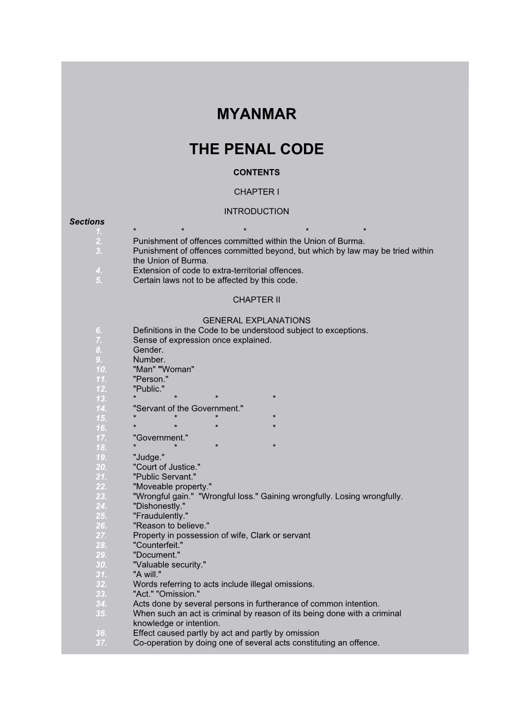 Myanmar the Penal Code