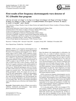 First Results of Low Frequency Electromagnetic Wave Detector of TC-2/Double Star Program