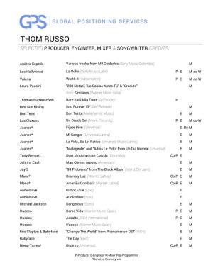 Thom Russo Selected Producer, Engineer, Mixer & Songwriter Credits