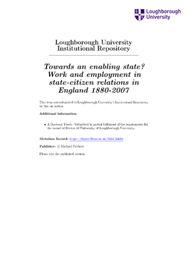 Work and Employment in State-Citizen Relations in England 1880-2007