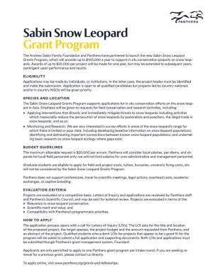 Sabin Snow Leopard Grant Program
