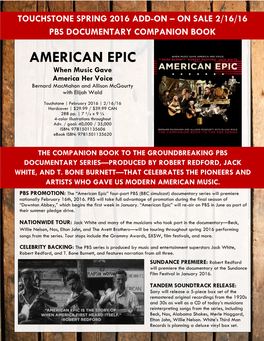 AMERICAN EPIC When Music Gave America Her Voice Bernard Macmahon and Allison Mcgourty with Elijah Wald