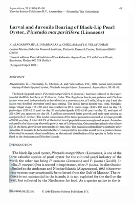 Larval and Juvenile Rearing of Black-Lip Pearl Oyster, Pinctada Margaritifera (Linnaeus)