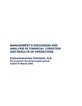 Tigo0519 MANAGEMENT’S DISCUSSION and ANALYSIS of FINANCIAL CONDITION and RESULTS of OPERATIONS