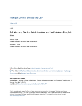 Poll Workers, Election Administration, and the Problem of Implicit Bias