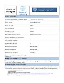 Course Unit Descriptor