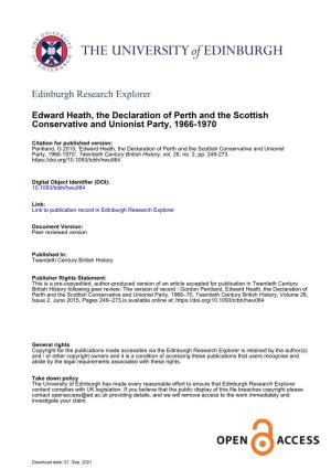 Edward Heath, the Declaration of Perth and the Scottish Conservative and Unionist Party, 1966-1970', Twentieth Century British History, Vol