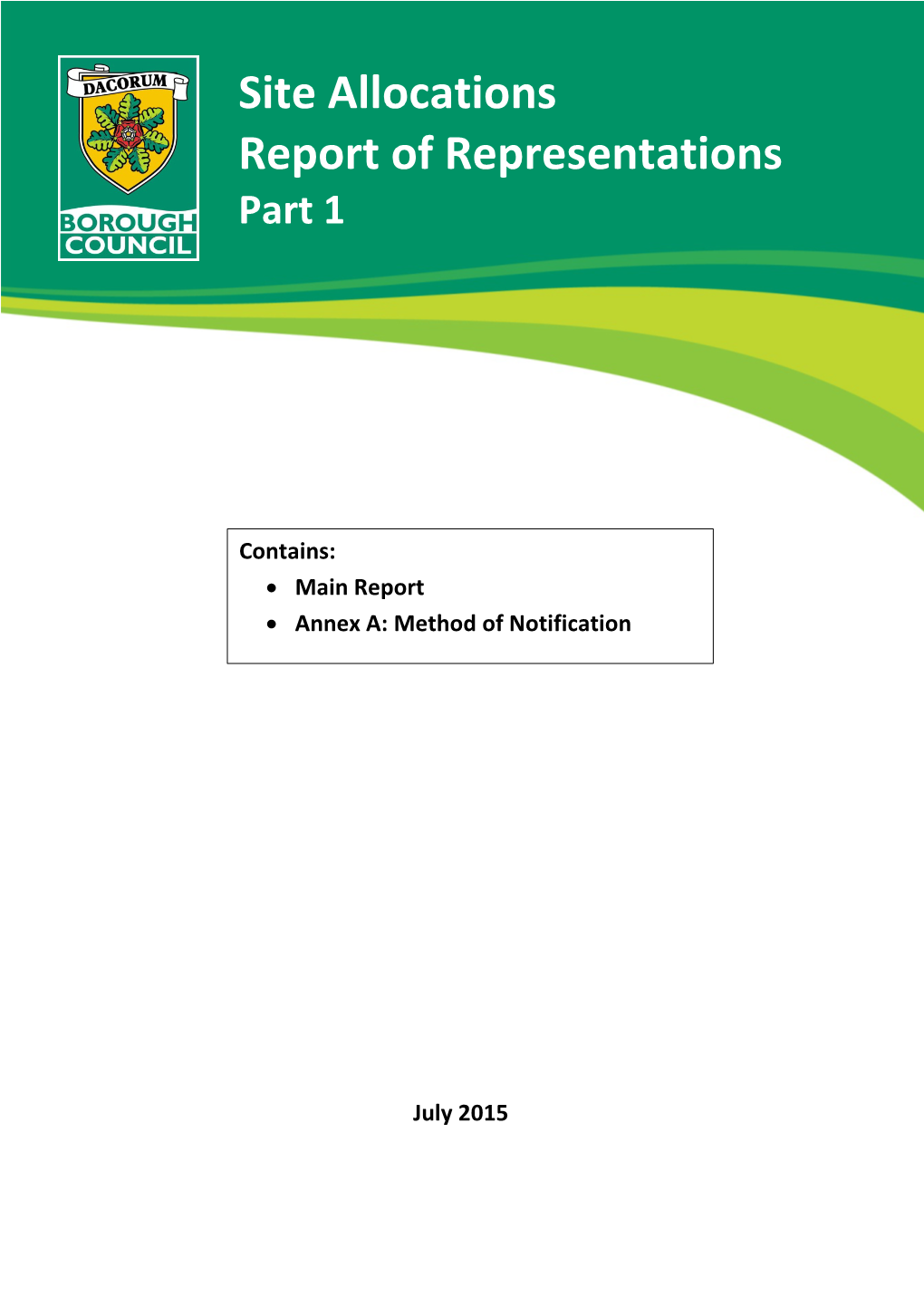 Site Allocations Report of Representations Part 1