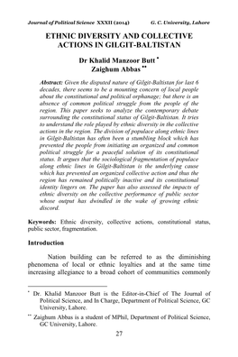 Ethnic Diversity and Collective Actions in Gilgit-Baltistan
