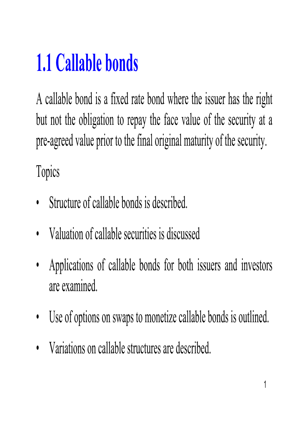 1.1 Callable Bonds