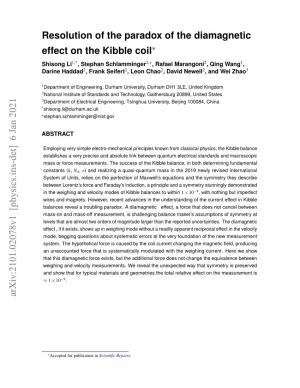 Resolution of the Paradox of the Diamagnetic Effect on the Kibble Coil