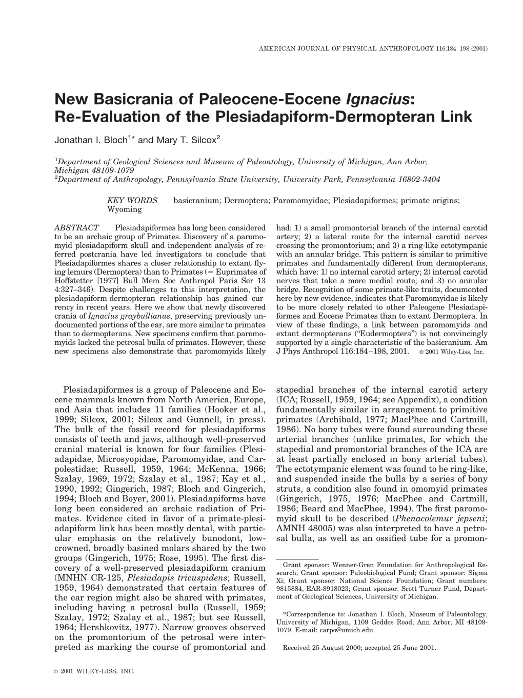 Re-Evaluation of the Plesiadapiform-Dermopteran Link