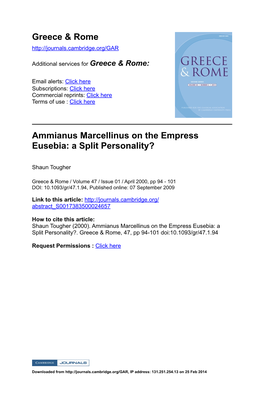 Greece & Rome Ammianus Marcellinus on the Empress Eusebia