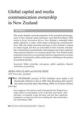 Global Capital and Media Communication Ownership in New Zealand