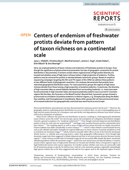 Centers of Endemism of Freshwater Protists Deviate from Pattern of Taxon Richness on a Continental Scale Jana L