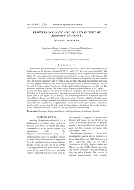 FLOWERS ECOLOGY and POLLEN OUTPUT of Symphytum Officinale L