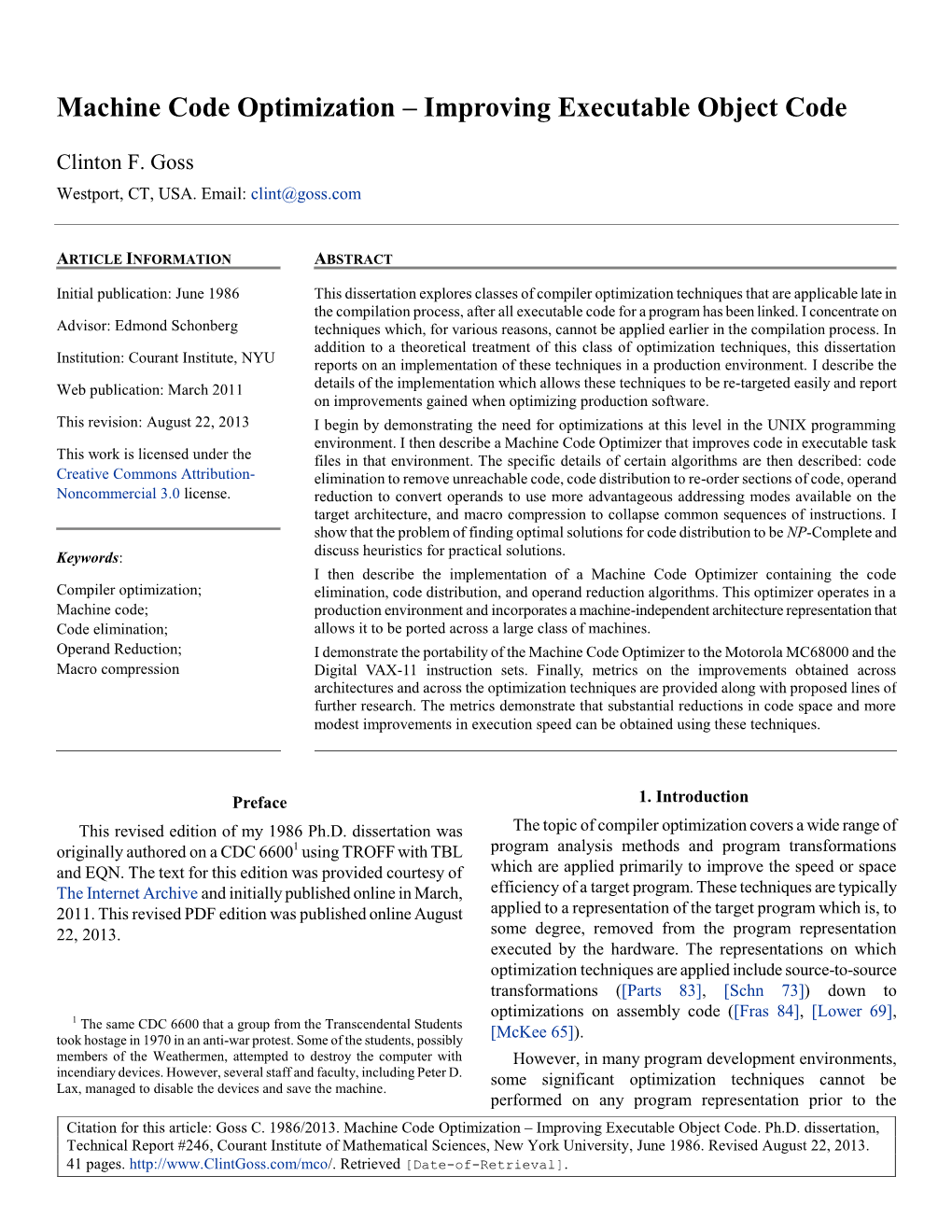 Machine Code Optimization – Improving Executable Object Code