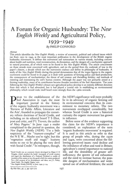 A Forum for Organic Husbandry: the New English Weekly and Agricultural Policy, 1939-1949 /3}, PHILIP CONFORD