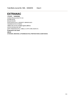 EXTRANAC 1721675 14/08/2008 Symbiosis Pharmaceuticals Pvt