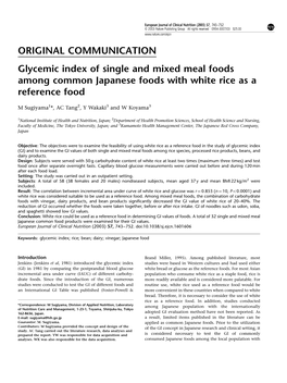 Glycemic Index of Single and Mixed Meal Foods Among Common Japanese Foods with White Rice As a Reference Food