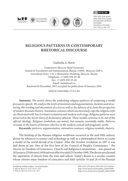 Religious Patterns in Contemporary Rhetorical Discourse