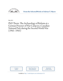 Phd Thesis: the Archaeology of Reform at a German Prisoner of War Camp in a Canadian National Park During the Second World War (1943–1945)