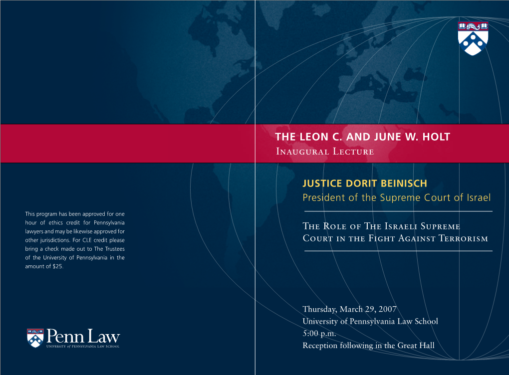 THE LEON C. and JUNE W. HOLT Inaugural Lecture