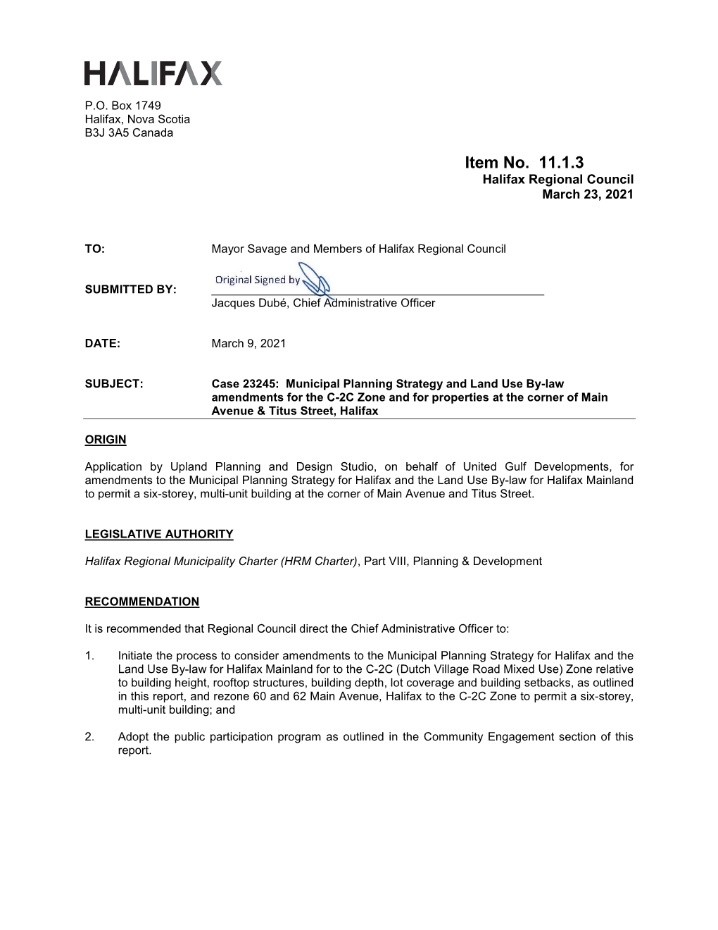 Case 23245: Municipal Planning Strategy and Land Use By-Law Amendments for the C-2C Zone and for Properties at the Corner of Main Avenue & Titus Street, Halifax