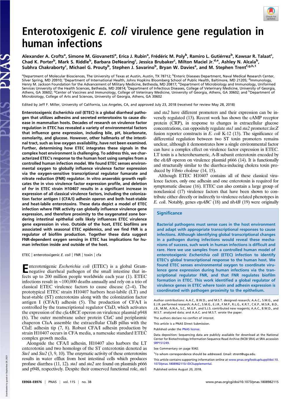 Enterotoxigenic E. Coli Virulence Gene Regulation in Human Infections