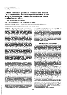 Lithium Stimulates Glutamate "Release" and Inositol 1,4,5