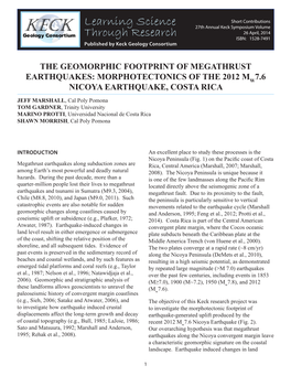 The Geomorphic Footprint of Megathrust Earthquakes: Morphotectonics of the 2012 M 7.6 Nicoya Earthquake, Costa Rica