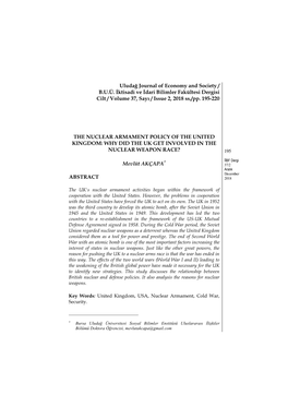 Uludağ Journal of Economy and Society / B.U.Ü. İktisadi Ve İdari Bilimler Fakültesi Dergisi Cilt / Volume 37, Sayı / Issue 2, 2018 Ss./Pp